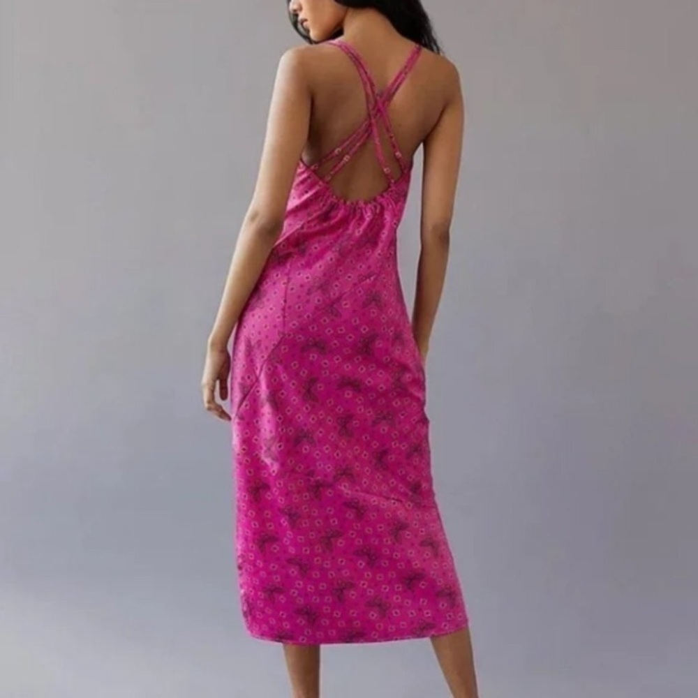 Urban Outfitters Samira Fuchsia satin butterfly dress Large - Picture 2 of 12